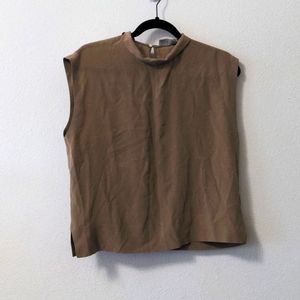 Everlane Tan Bow Mocktie Silk Top